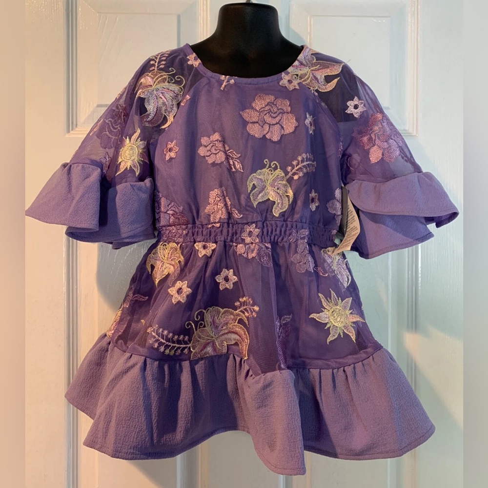 NWT Disney Store Rapunzel Embroidered Dress Gown Tangled Purple Bell Sleeve SZ 4